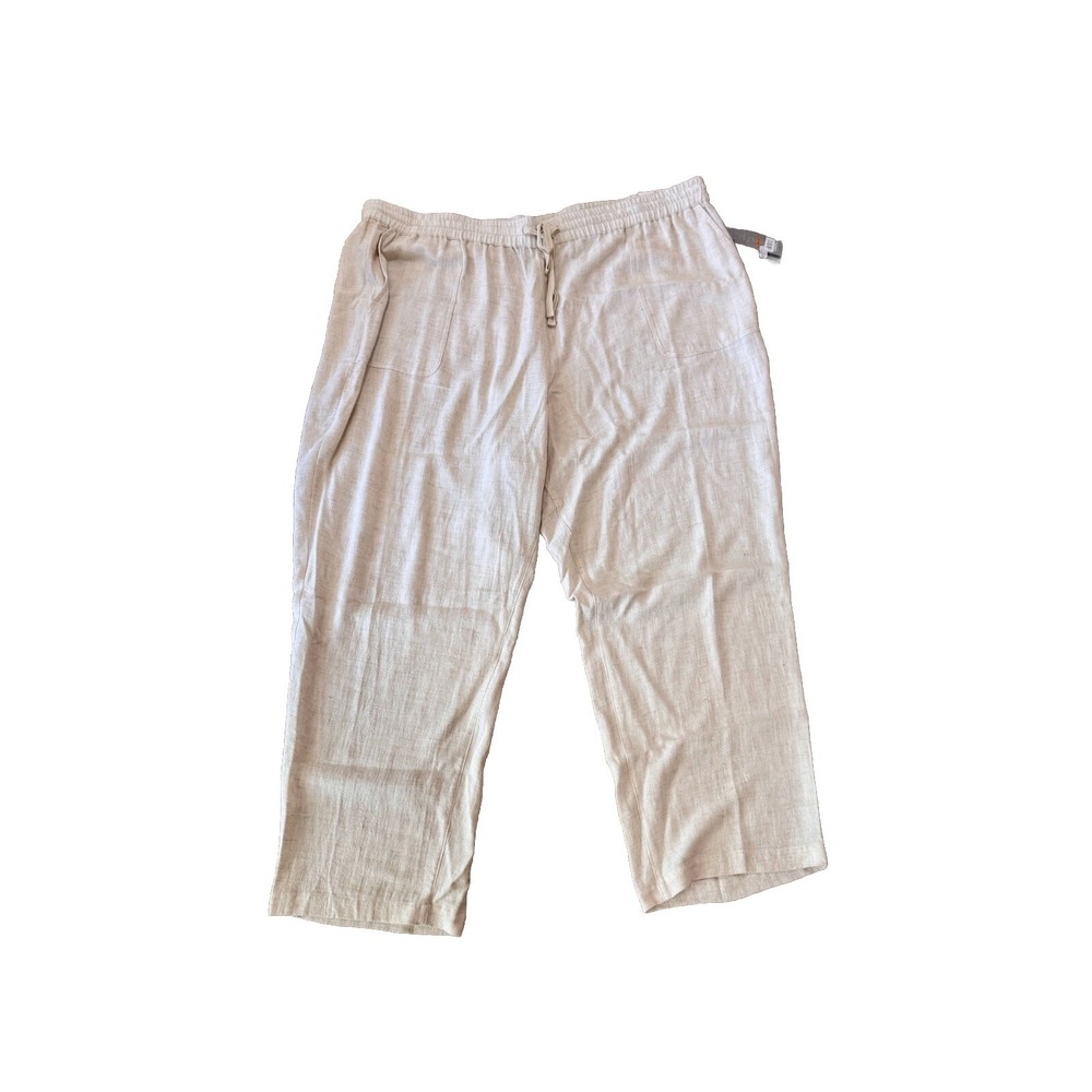 NWT Slim-Sation Multiples Women Pull On Linen Blend Capri Pants Cream Beige 3X